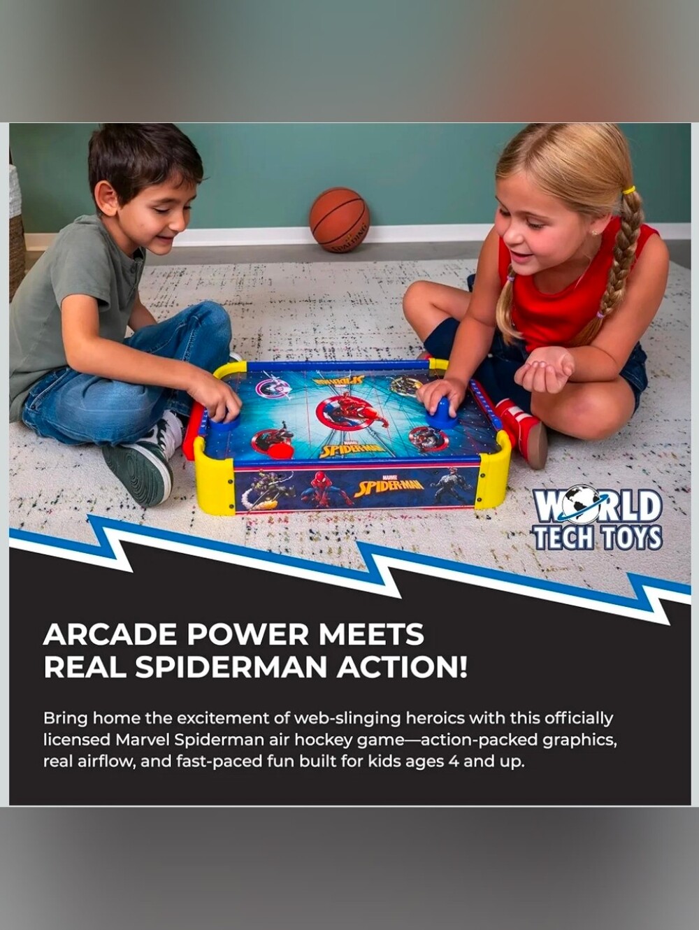 Marvel Spider-Man Wooden Tabletop Air Hockey Game, 2-Player, Ages 4+ - Picture 3 of 7